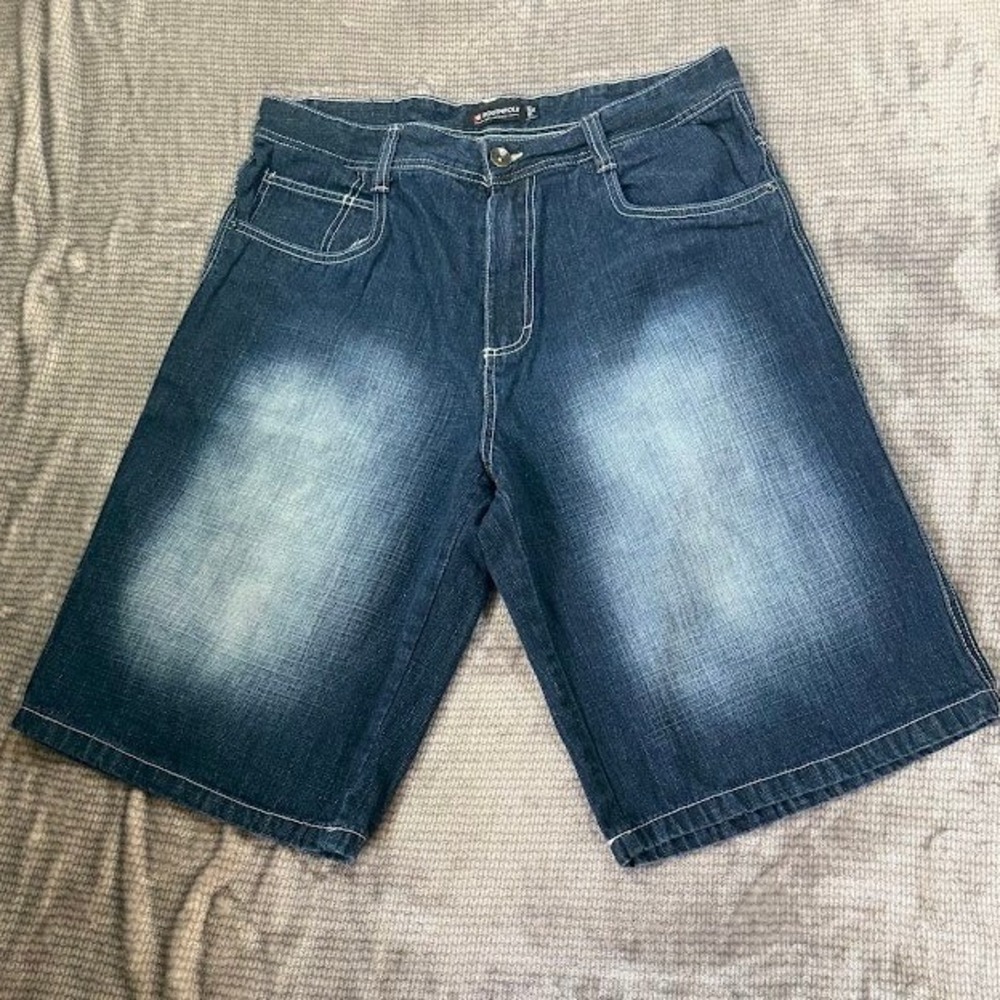 Southpole Relaxed Fit Denim Shorts Mens 34X12 Dark Wash Baggy Y2K Streetwear